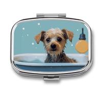 Pilulier amusant en forme de chien dans la baignoire - 2 compartiments - Pilulier portable carré pour poche de voyage pour sac à main
