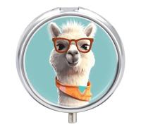 Pilulier amusant en forme de lama de dessin animé - 3 compartiments - Petit pilulier quotidien - Boîte à pilules de voyage ronde en métal pour sac à main