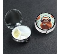 Pilulier amusant en forme de paresseux avec miroir - 3 compartiments - Pour sac à main ou poche - Petit pilulier rond en métal - Cadeau de voyage