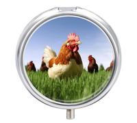 Pilulier amusant en forme de poule - Organiseur de médicaments à 3 compartiments - Petit pilulier rond en métal pour sac à main