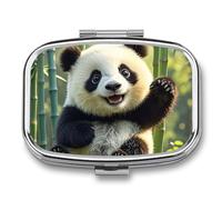 Pilulier amusant panda à 2 compartiments avec miroir carré en métal - Pilulier hebdomadaire pour médicaments - Organiseur de vitamines pour poche