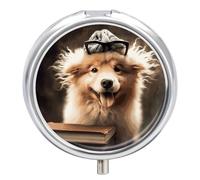 Pilulier amusant pour chien à 3 compartiments - 3 fois par jour - Joli mini pilulier pour sac à main et poche - Boîte à médicaments portable en métal avec miroir rond - Récipient à vitamines