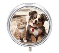 Pilulier amusant pour chien et chat à 3 compartiments - 3 fois par jour - Joli mini pilulier pour sac à main et poche - Boîte à médicaments portable en métal avec miroir - Récipient rond pour