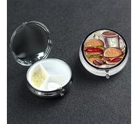 Pilulier amusant pour hamburgers et tasses - 3 compartiments - Rond - Portable - Pour poche ou sac à main - Petit planificateur hebdomadaire de médicaments - Pilulier de voyage avec miroir décoratif