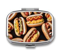 Pilulier amusant pour Hot Dogs - 2 compartiments - Pilulier portable pour poche ou sac à main - Organiseur décoratif en métal pour médicaments et vitamines