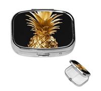 Pilulier ananas doré à 2 compartiments, petite boîte à pilules pour sac à main et poche, pilulier en métal avec miroir, organisateur de pilules de voyage quotidien, support de vitamines portable pour