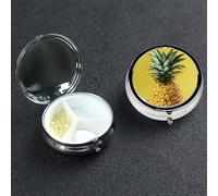Pilulier ananas jaune avec miroir 3 compartiments décoratifs pour sac à main ou poche Petit pilulier rond hebdomadaire en métal pour médicaments comprimés vitaminés Cadeau de voyage