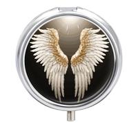 Pilulier Angel Wing à 3 compartiments pour sac à main ou poche - Mini pilulier en métal - Récipient à médicaments quotidien rond pour contenir des vitamines, de l'huile de poisson