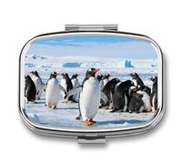 Pilulier Antarctic Penguin Group avec miroir, 2 compartiments, étanche, pour sac à main ou poche, avec poignée antidérapante, organisateur de voyage pour compléments alimentaires (vitamines, huile de