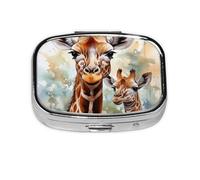 Pilulier aquarelle cerf girafe 2 compartiments pilulier portable en métal organisateur de pilules de voyage mignon pilulier de voyage organisateur de vitamines pour sac à main poche cadeau de voyage