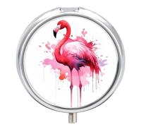 Pilulier aquarelle flamant rose à 3 compartiments avec miroir - Pilulier quotidien en métal pour sac à main et poche - Petite boîte à médicaments ronde portable