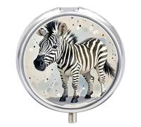 Pilulier aquarelle zèbre mignon 3 compartiments étanche avec miroir récipient rond en métal organisateur portable boîte à vitamines pour poche et sac à main voyage