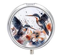 Pilulier artistique avec fleurs de lys et oiseaux - 3 compartiments - Étanche - Organiseur de voyage pour poche ou sac à main - Mini pilulier portable - Porte-vitamines