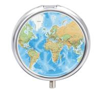 Pilulier avec carte du monde - 3 compartiments - Organiseur de médicaments portable 3 fois par jour - Organiseur de vitamines avec miroir - Petit pilulier pour sac à main et poche - Joli récipient