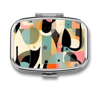 Pilulier avec miroir - 2 compartiments - Art moderne du milieu du siècle - Pour sac à main, pilulier hebdomadaire - Pilulier de voyage - Pilulier portable pour le quotidien