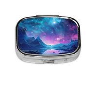 Pilulier avec miroir 2 compartiments Cool Star River Petit pilulier pour sac à main ou poche Mini pilulier en métal pour voyage, médicament, tablette, vitamines, cadeau de voyage