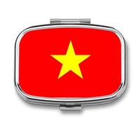 Pilulier Avec Miroir, 2 Compartiments, Drapeau De La République Socialiste Du Vietnam, Petit Étui Pilules Pour Sac Main Ou Pochette, Organisateur De Médicaments Et Vitamines Décoratif En Métal Carré