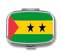 Pilulier Avec Miroir, 2 Compartiments, Drapeau De São Tomé-Et-Príncipe, Petit Étui À Pilules Pour Sac À Main Ou Pochette, Boîte À Médicaments Décorative En Métal, Organiseur De Vitamines Carré