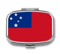 Pilulier Avec Miroir 2 Compartiments Motif Amusant Drapeau De L'État Indépendant Des Samoa Étui Pilules Pour Sac Main Ou Pochette Boîte Médicaments Décorative En Métal Organiseur De Vitamines Carré