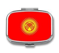 Pilulier Avec Miroir, 2 Compartiments, Motif Drapeau Kirghize, Petit Étui À Pilules Pour Sac À Main Ou Pochette, Boîte À Médicaments Décorative En Métal, Organiseur De Vitamines Carré