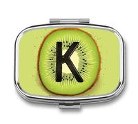 Pilulier avec miroir - 2 compartiments - Motif kiwi - Pour sac à main, poche - Pilulier hebdomadaire - Étui de voyage portable pour le quotidien