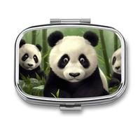 Pilulier avec miroir - 2 compartiments - Motif panda mignon - Pour sac à main, poche - Pilulier hebdomadaire de voyage - Pilulier portable pour le quotidien