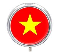 Pilulier Avec Miroir, 3 Compartiments, Drapeau De La République Socialiste Du Vietnam, Petit Étui À Pilules Rond Décoratif En Métal Pour Sac À Main Ou Poche, Organisateur De Médicaments Et Vitamines