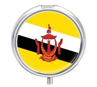 Pilulier Avec Miroir, 3 Compartiments, Drapeau De L'État De Brunei Darussalam, Petit Étui À Pilules Rond Décoratif En Métal, Organisateur De Médicaments Et Vitamines, Cadeau De Voyage