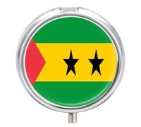 Pilulier Avec Miroir, 3 Compartiments, Drapeau De São Tomé-Et-Príncipe, Petit Pilulier Rond Décoratif En Métal, Organisateur De Vitamines