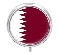 Pilulier Avec Miroir, 3 Compartiments, Drapeau Du Qatar, Petit Étui À Pilules Rond Décoratif En Métal, Organisateur De Médicaments Et Vitamines, Cadeau De Voyage