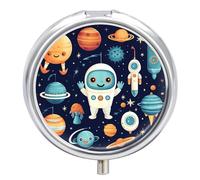 Pilulier avec miroir, 3 compartiments, petit organisateur de médicaments pour sac à main ou de poche, style robot, boîte à médicaments ronde ou vitamines, huile de poisson, compléments, cadeaux de