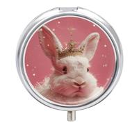 Pilulier avec miroir, 3 compartiments, petit organisateur de médicaments pour sac à main ou lapin portant une couronne ronde ou vitamines, huile de poisson, compléments, cadeaux de voyage
