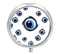 Pilulier avec miroir 3 compartiments - Petit organisateur de médicaments pour sac à main ou poche - Boîte à médicaments ronde contre le mauvais œil ou les vitamines, l'huile de poisson, les