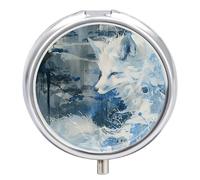 Pilulier avec miroir 3 compartiments - Petit organisateur de médicaments pour sac à main ou poche - Boîte à médicaments ronde avec renard blanc ou vitamines, huile de poisson, suppléments, cadeaux de