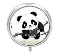 Pilulier avec miroir 3 compartiments - Petit organisateur de médicaments pour sac à main ou poche - Joli pandas - Boîte à médicaments ronde ou vitamines, huile de poisson, suppléments, cadeaux de