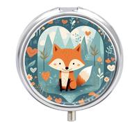 Pilulier avec miroir 3 compartiments - Petit organisateur de médicaments pour sac à main ou poche - Renard et cœur - Boîte à médicaments ronde ou vitamines, huile de poisson, suppléments, cadeaux de