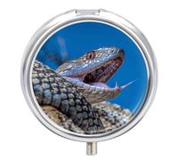 Pilulier avec miroir, 3 compartiments, petit organisateur de médicaments pour sac à main ou poche serpent sur rocher, boîte à médicaments ronde ou vitamines, huile de poisson, compléments, cadeaux de