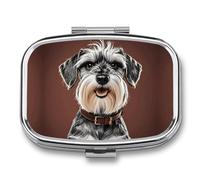 Pilulier avec miroir à 2 compartiments adorable Schnauzer pour sac à main, pilulier hebdomadaire, étui de voyage, pilulier portable pour le quotidien