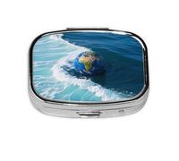 Pilulier avec miroir à 2 compartiments - Tons de terre et vagues - Petit pilulier pour sac à main ou poche - Mini pilulier en métal - Pour voyage, médicaments, vitamines, cadeaux de voyage