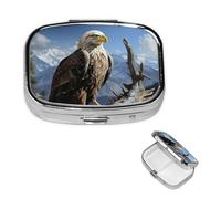 Pilulier avec miroir - Petit pilulier à 2 compartiments - A Aigle solitaire - Pilulier de voyage pour sac à main ou poche - Pilulier portable - Joli organisateur de médicaments