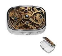Pilulier avec miroir - Petit pilulier à 2 compartiments - Engrenages steampunk cool - Boîte de voyage pour sac à main ou poche - Pilulier portable - Joli organisateur de médicaments