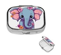 Pilulier avec miroir - Petit pilulier à 2 compartiments - Motif éléphant de dessin animé - Pour sac à main ou poche - Organiseur de médicaments mignon