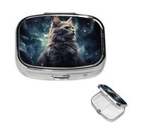 Pilulier avec miroir - Petit pilulier à 2 compartiments - Un chat dans une nébuleuse - Pilulier de voyage pour sac à main ou poche - Pilulier portable - Joli organisateur de médicaments