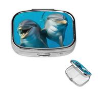 Pilulier avec miroir - Petit pilulier à 2 compartiments - Visage souriant - Dauphins de voyage - Pour sac à main ou poche - Pilulier portable - Joli organisateur de médicaments