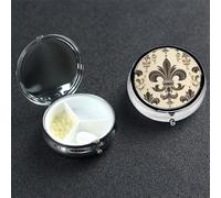 Pilulier avec miroir - Petit pilulier à 3 compartiments - Fleur de lys et armoiries - Chevalier Roud - Pilulier de voyage pour sac à main ou poche - Pilulier portable - Joli organisateur de