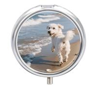 Pilulier avec miroir rétro à 3 compartiments pour chien courant sur la plage - Petit pilulier rond en métal ou vitamine - Pour supplément d'huile de poisson