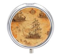 Pilulier bateau et boussole à 3 compartiments, petit pilulier personnalisé avec miroir, pilulier portable pour poche ou sac à main, pilulier rond contenant des cadeaux de voyage, porte-pilules
