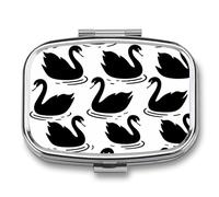 Pilulier Black Swan avec miroir, 2 compartiments, étanche, pour sac à main ou poche, antidérapant, idéal pour les voyages et les compléments alimentaires (vitamines, huile de poisson, etc.).
