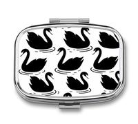 Pilulier Black Swan avec miroir, 2 compartiments, étanche, pour sac à main ou poche, antidérapant, idéal pour les voyages et les compléments alimentaires (vitamines, huile de poisson, etc.).