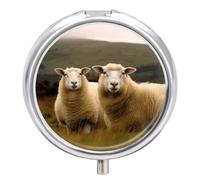 Pilulier blanc en forme de mouton à 3 compartiments - Portable - Rond - Pour contenir des vitamines - Organisateur de médicaments en métal décoratif